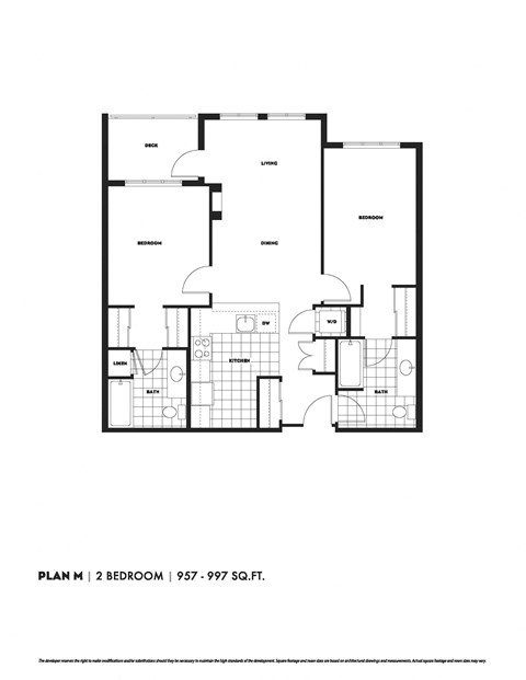 Floor plan for 2 beds, 2 baths